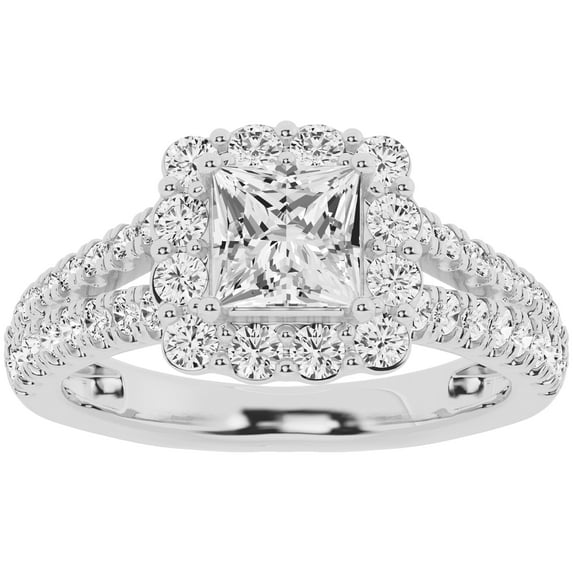 Unique Moments 2 ct Princess Lab Grown Halo Diamond Engagement Ring 14K White Gold