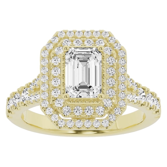 Unique Moments 2 ct Lab Grown Split Shank Emerald Diamond Halo Engagement Ring 14K Yellow Gold