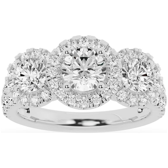 Unique Moments 2ct Lab Grown 3 Stone Halo Diamond Engagement Ring 14K White Gold