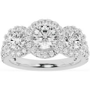 UNIQUE DESIGNS INC. Unique Moments 2ct Lab Grown 3 Stone Halo Diamond Engagement Ring 14K White Gold