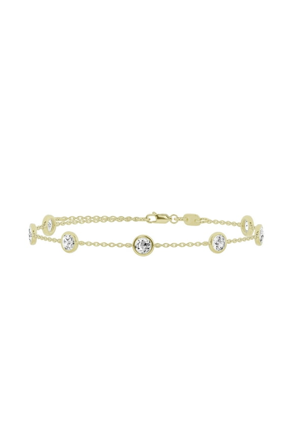 Unique Moments 2ct Lab Grown Bezel Set Round Diamond Station Bracelet in 14K Yellow Gold