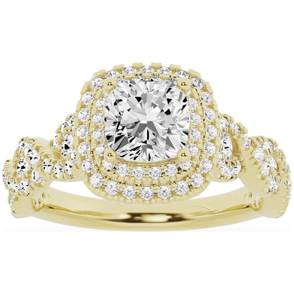 Unique Moments 2ct Lab Grown Cushion Cut Diamond Engagement Ring 14K Yellow Gold