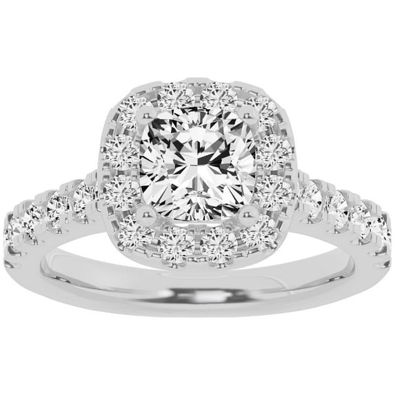 Unique Moments 2ct Lab Grown Halo Cushion Shape Diamond Engagement Ring 14K White Gold