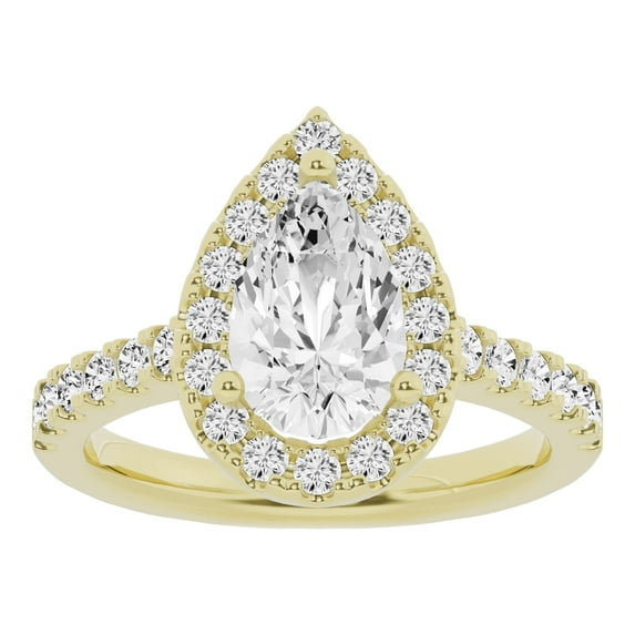 Unique Moments 2ct Lab Grown Halo Pear Shape Diamond Engagement Ring 10K Yellow Gold