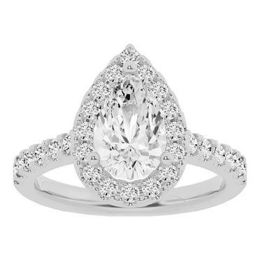 Unique Moments 2 Ctw Lab Grown Halo Pear Shape Diamond Engagement Ring 14K White Gold