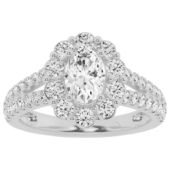 Unique Moments 2ct Lab-Grown Oval Split Shank Halo Diamond Engagement Ring 10k White Gold