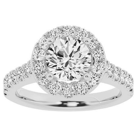 Unique Moments 2Ctw Lab Grown Round Solitaire Halo Diamond Engagement Ring 10K White Gold