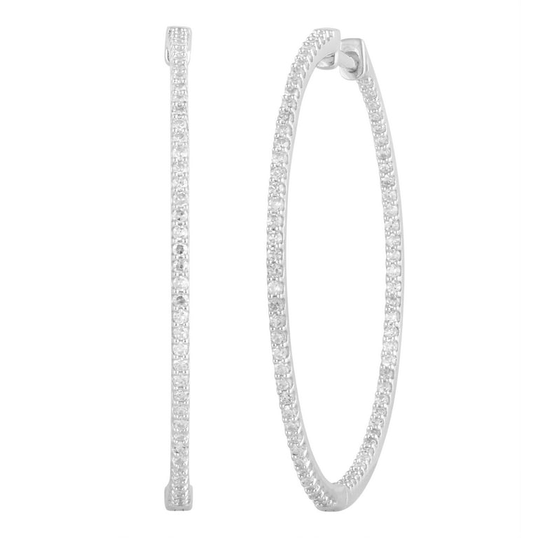 Sterling Silver Rectangle 3/4 Hoop Earrings Sterling Silver Rectangle 3/4 Hoop Earrings