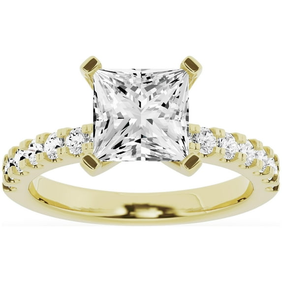 Unique Moments 3 Ct Diamond Solitaire With Accents Princess Engagement Ring 14K Yellow Gold