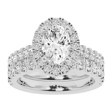 Unique Moments 3 Ctw Lab Grown Oval Halo Diamond Engagement Matching Wedding Ring Set 10K White Gold
