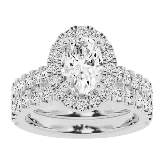 Unique Moments 3 Ct Lab Grown Oval Halo Diamond Engagement Matching Wedding Ring Set 10K White Gold