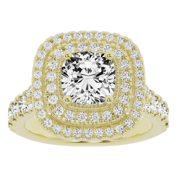 Unique Moments 3 Ct Lab Grown Split Shank Cushion Halo Diamond Engagement Ring 10K Yellow Gold