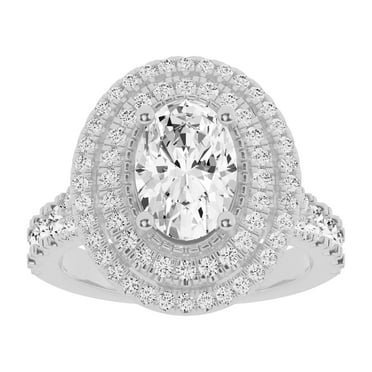 Unique Moments 3 Ct Lab Grown Split Shank Oval Diamond Halo Engagement Ring 14K White Gold