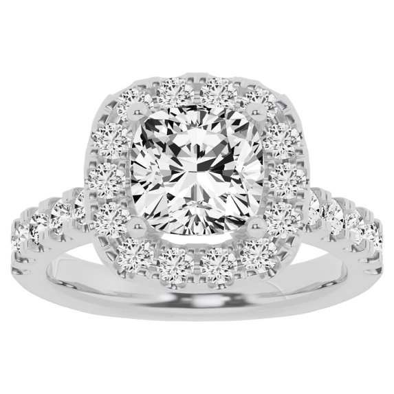 Unique Moments 3 Ctw Lab Grown Halo Cushion Shape Diamond Engagement Ring 10K White Gold