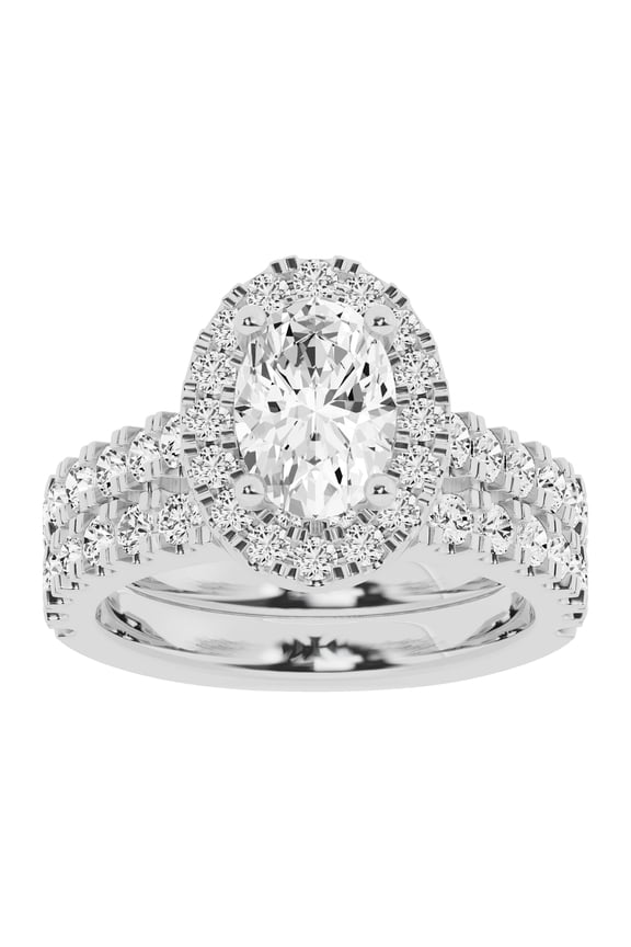 Unique Moments 3 Ctw Lab Grown Oval Halo Diamond Engagement Matching Wedding Ring Set 10K White Gold