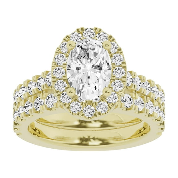 Unique Moments 3 Ctw Lab Grown Oval Halo Diamond Engagement Matching Wedding Ring Set 10K Yellow Gold