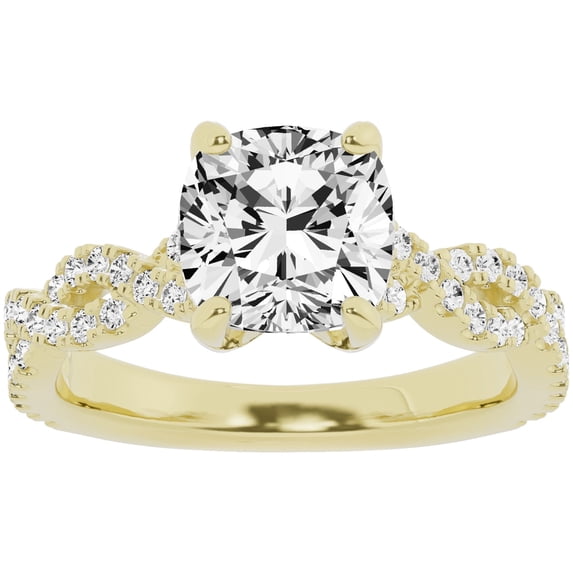 Unique Moments 3 ct Lab Grown Cushion Diamond Infinity Solitaire Engagement Ring 10K Yellow Gold