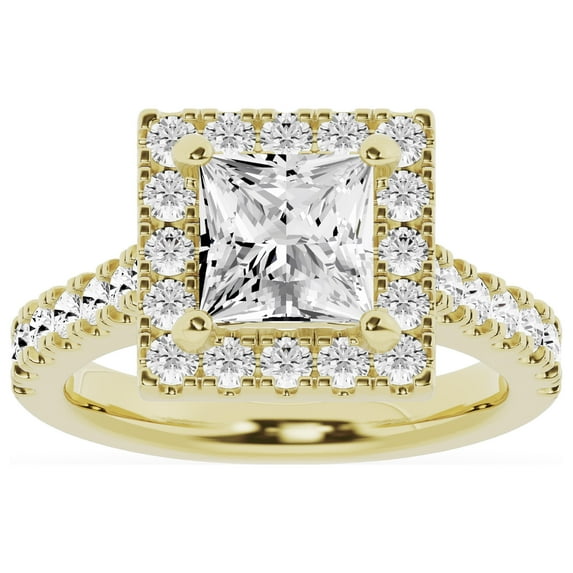 Unique Moments 3 ct Lab Grown Halo Princess Diamond Engagement Ring 14K Yellow Gold