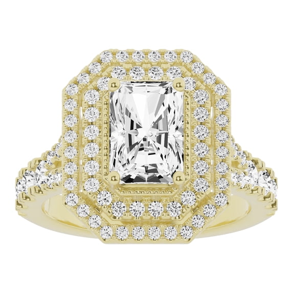 Unique Moments 3Ct Lab Grown Split Shank Radiant Halo Diamond Engagement Ring 14K Yellow Gold