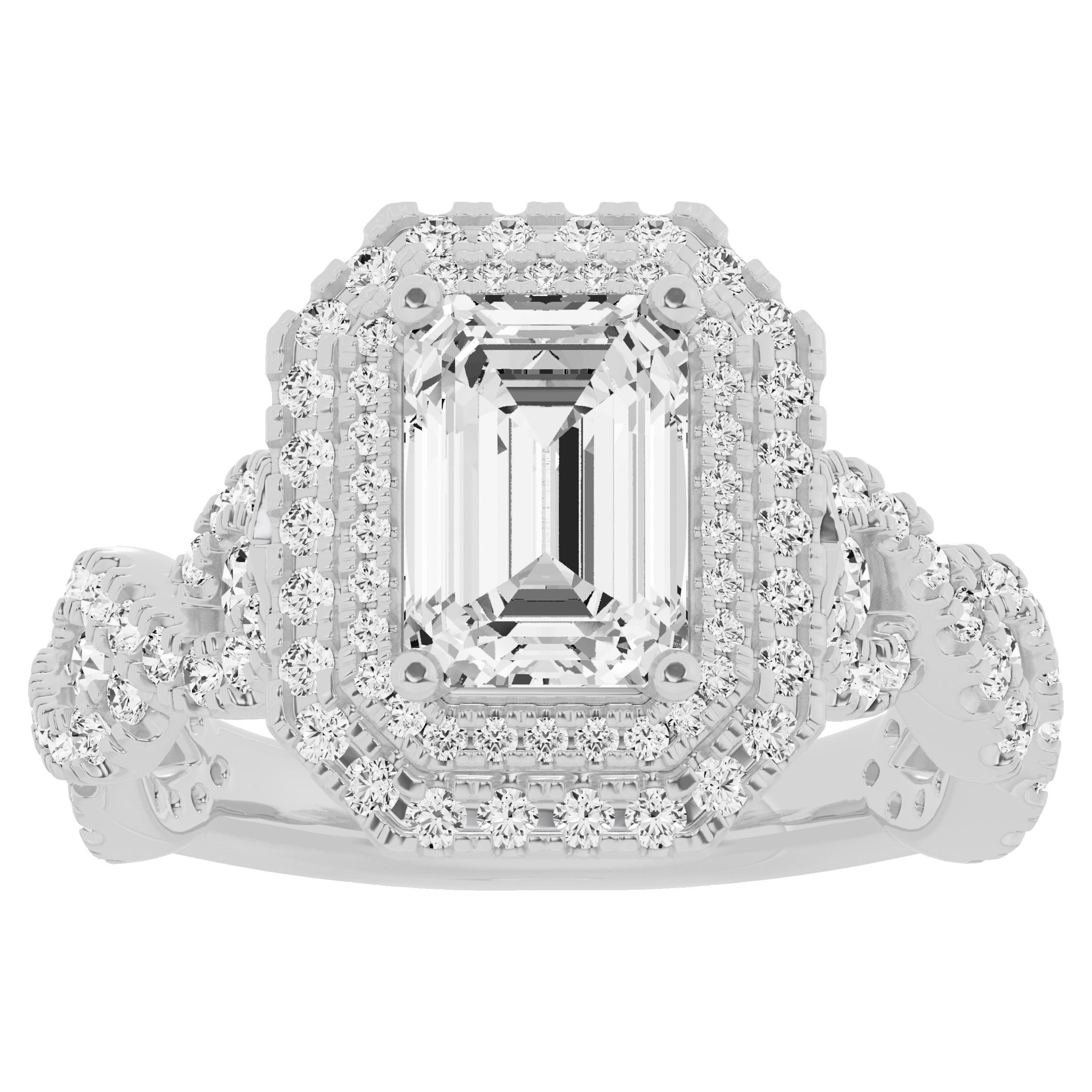 Unique Moments 3ct Lab Grown Emerald Cut Diamond Engagement Ring 14K White Gold