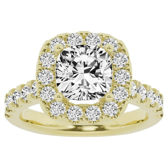 Unique Moments 3ct Lab Grown Halo Cushion Shape Diamond Engagement Ring 14K Yellow Gold