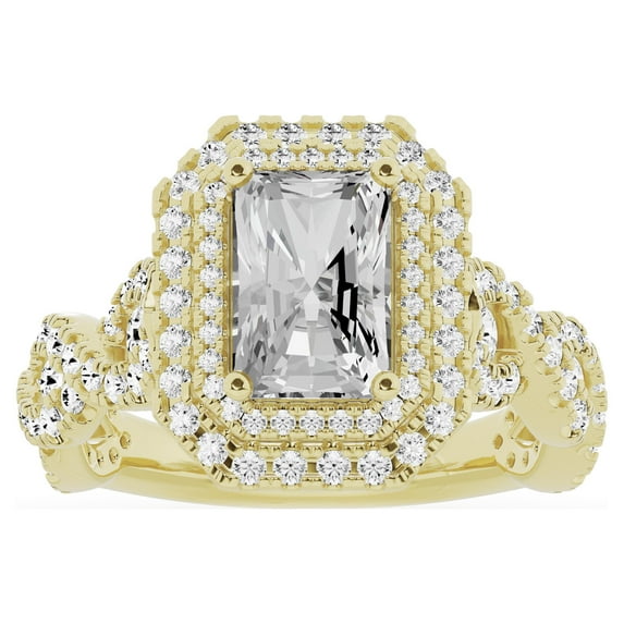 Unique Moments 3ct Lab Grown Radiant Cut Diamond Engagement Ring 14K Yellow Gold