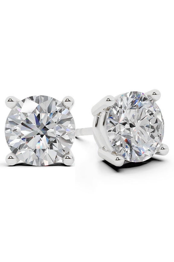 Unique Moments 4 Carat Round Lab Grown Diamond Stud Earrings in 14K White Gold Jewelry for Women