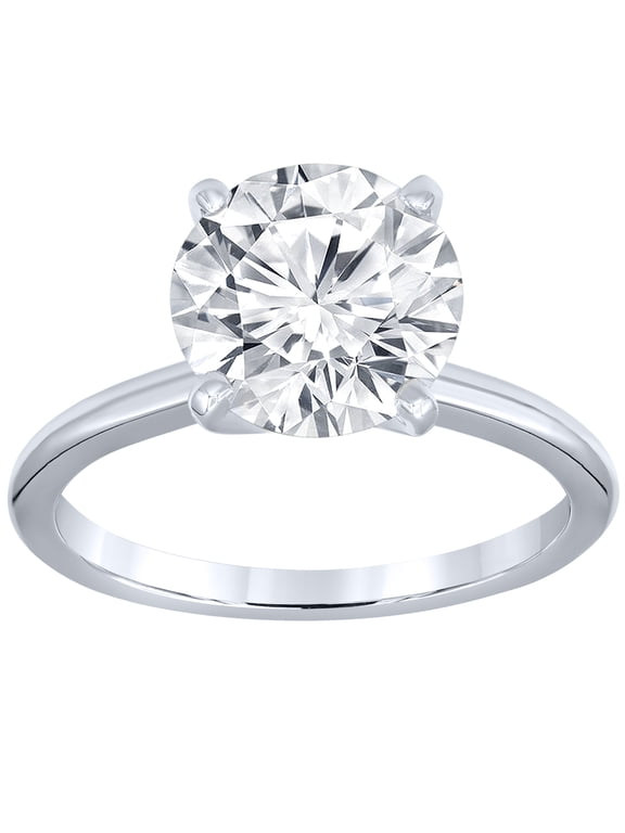 5 Ct Round Cut Lab Grown Diamond Solitaire Ring 14K White Gold. Available in 5-8 Sizes