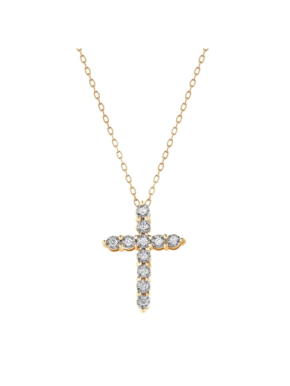 Unique Moments Gold Plated Sterling Silver 1/10 Ct Round Cut Lab Grown Diamond Cross Pendant for Her