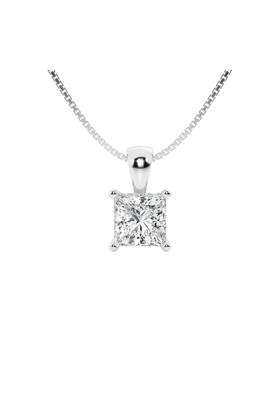 Unique Moments IGI Certified 1 1/2 Carat Princess Cut Lab Grown Diamond Solitaire Pendant Necklace In 14K White Gold For Women