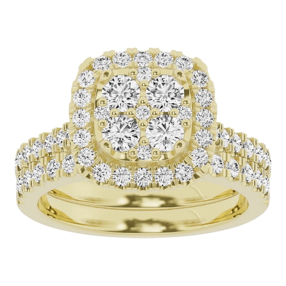 Unique Moments Lab Grown 1.50 Carat Diamond Cushion Bridal Set, Engagement Ring for Women 10K Yellow Gold