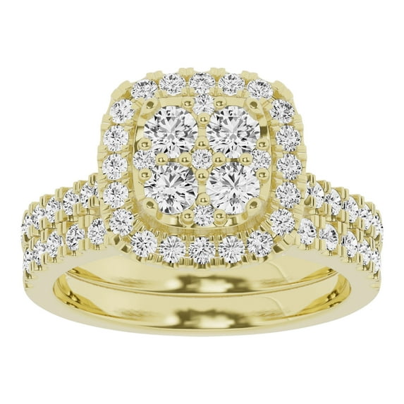 Unique Moments Lab Grown 1.50 Carat Diamond Cushion Bridal Set, Engagement Ring for Women 10K Yellow Gold