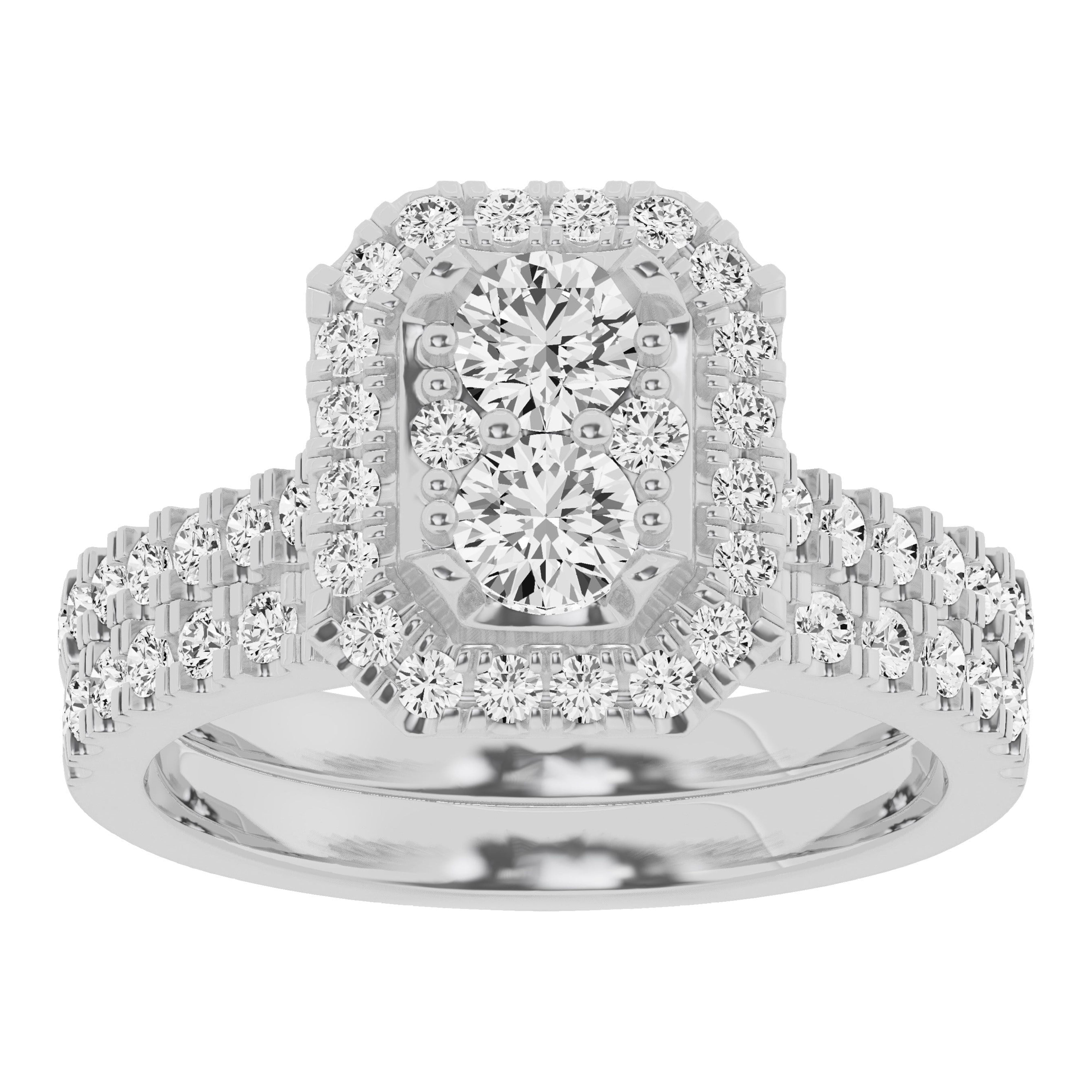 Unique Moments Lab Grown 1.50 Carat Diamond Radiant Bridal Set, Engagement Ring for Women 10K White Gold