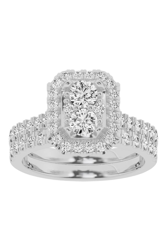 Unique Moments Lab Grown 1.50 Carat Diamond Radiant Bridal Set, Engagement Ring for Women 10K White Gold
