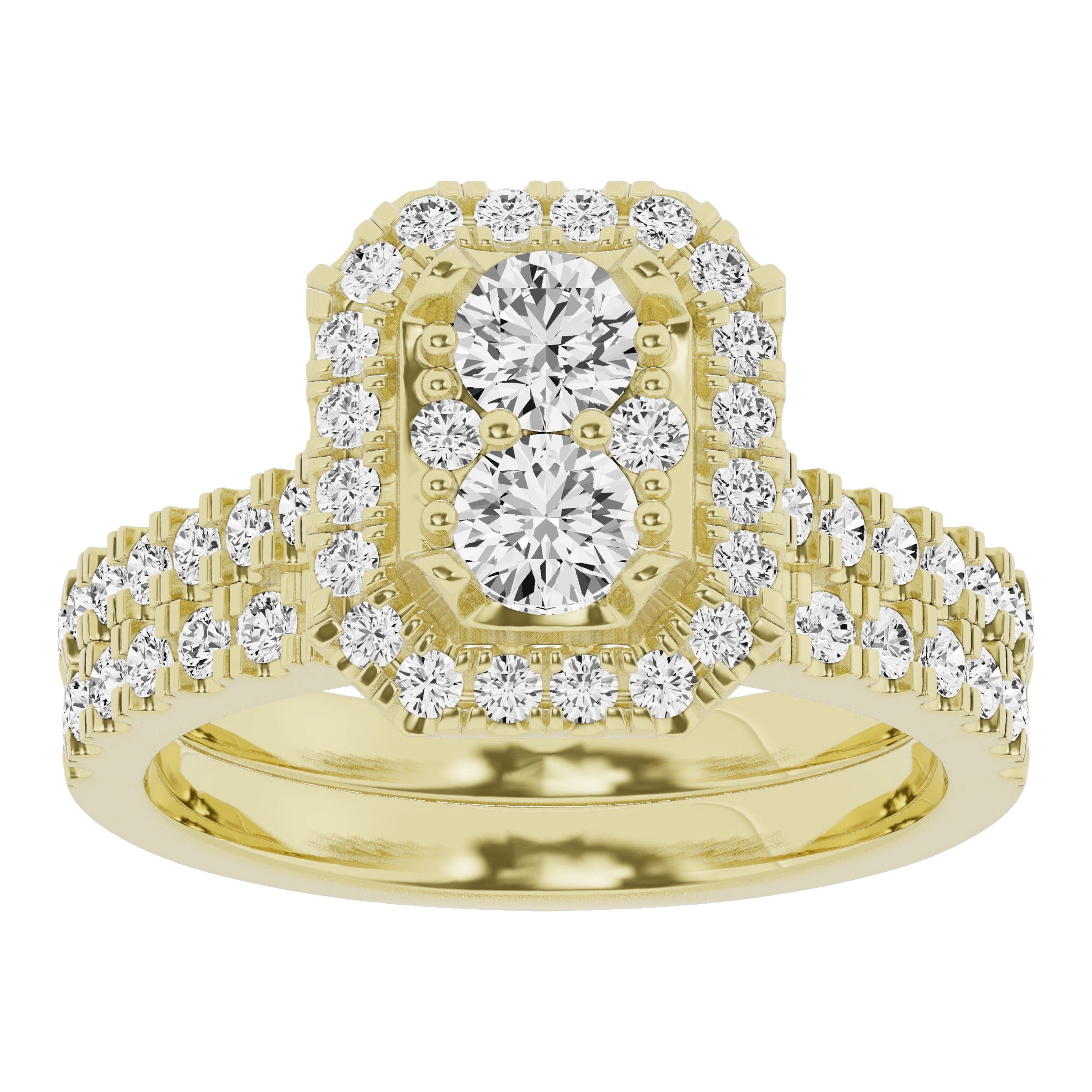 Unique Moments Lab Grown 1.50 Carat Diamond Radiant Bridal Set, Engagement Ring for Women 10K Yellow Gold