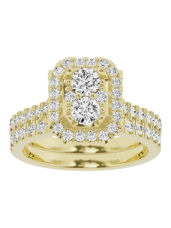 Unique Moments Lab Grown 1.50 Carat Diamond Radiant Bridal Set, Engagement Ring for Women 10K Yellow Gold
