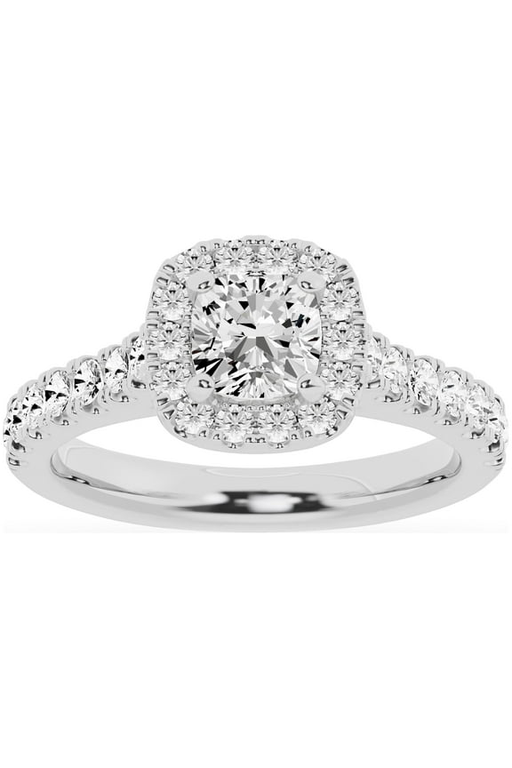 Unique Moments Lab Grown 1.50 ct Cushion Halo Diamond Engagement Ring 10K White Gold