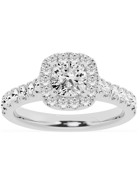 Unique Moments Lab Grown 1.50 ct Cushion Halo Diamond Engagement Ring 10K White Gold