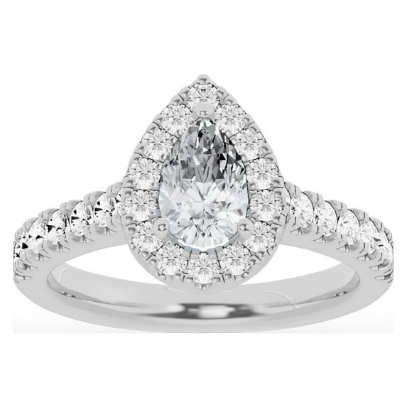 Unique Moments Lab Grown 1.50 ct Pear Halo Diamond Engagement Ring 10K White Gold