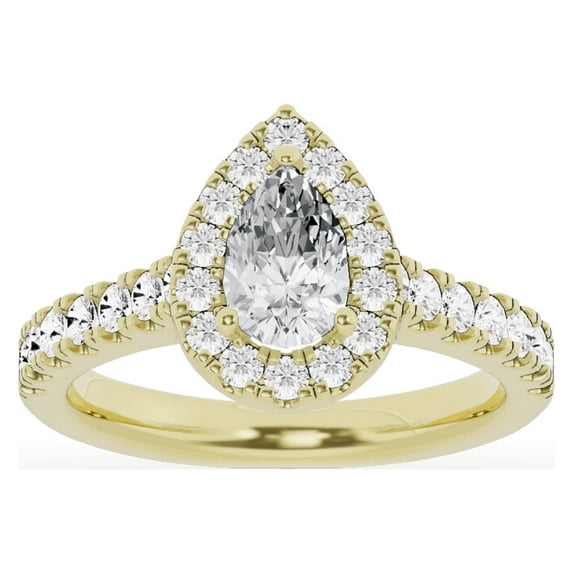 Unique Moments Lab Grown 1.50 ct Pear Halo Diamond Engagement Ring 14K Yellow Gold