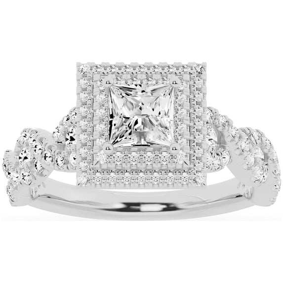 Unique Moments Lab Grown 1.50 ct Princess Cut Diamond Halo Infinity Engagement Ring 10K White Gold