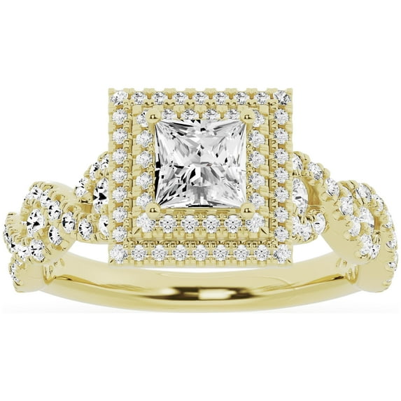 Unique Moments Lab Grown 1.50 ct Princess Cut Diamond Halo Infinity Engagement Ring 10K Yellow Gold