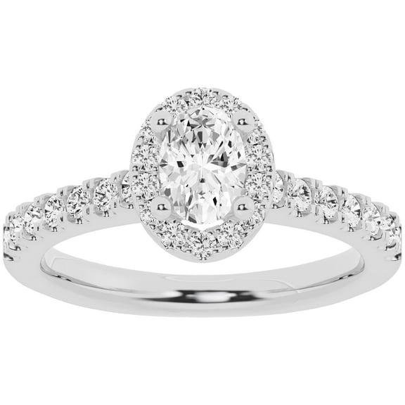 Unique Moments Lab Grown 1 ct Diamond Engagement Ring Oval Halo Vintage Solitaire 10K White Gold