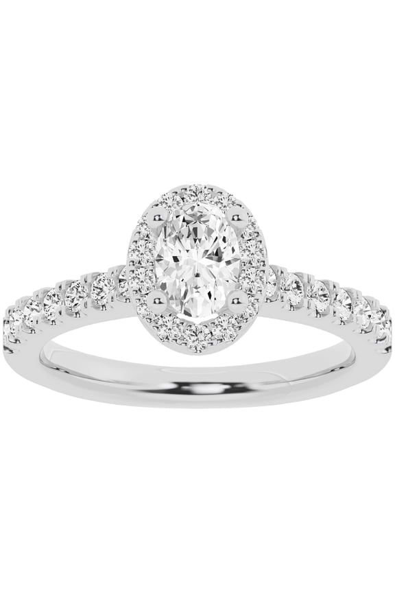 Unique Moments Lab Grown 1 ct Diamond Engagement Ring Oval Halo Vintage Solitaire 10K White Gold