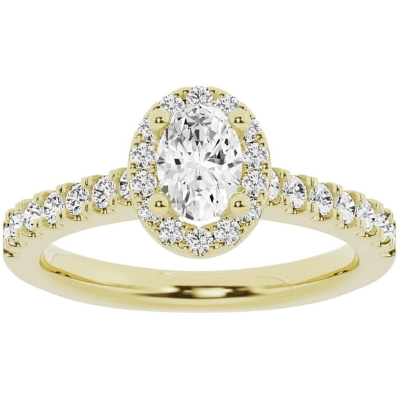 Unique Moments Lab Grown 1 ct Diamond Engagement Ring Oval Halo Vintage Solitaire 14K Yellow Gold