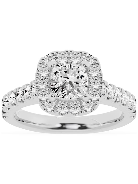 Unique Moments Lab Grown 2.00 ct Cushion Halo Diamond Engagement Ring 10K White Gold