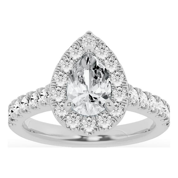 Unique Moments Lab Grown 2.00 ct Pear Halo Diamond Engagement Ring 10K White Gold