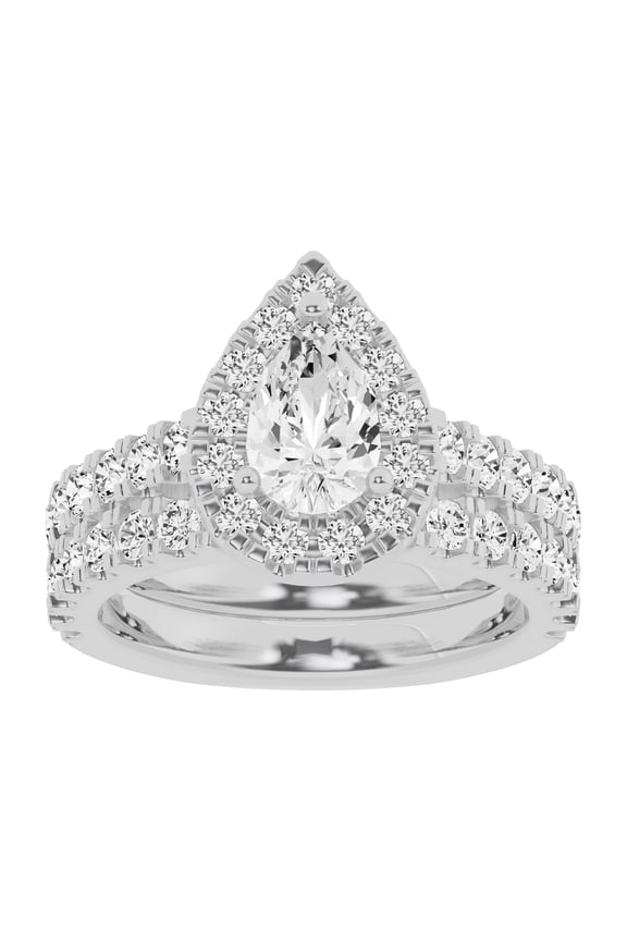 Unique Moments Lab Grown 2.50 Carat Diamond Pear Solitaire Bridal Set, Engagement Ring for Women 14K White Gold