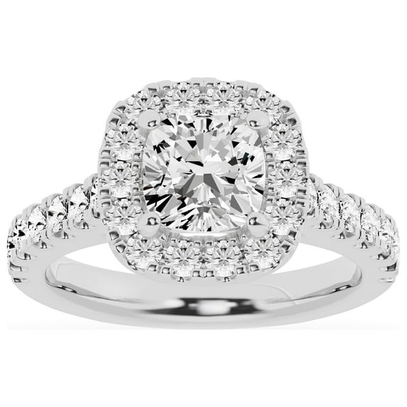 Unique Moments Lab Grown 2.50 ct Cushion Halo Diamond Engagement Ring 14K White Gold