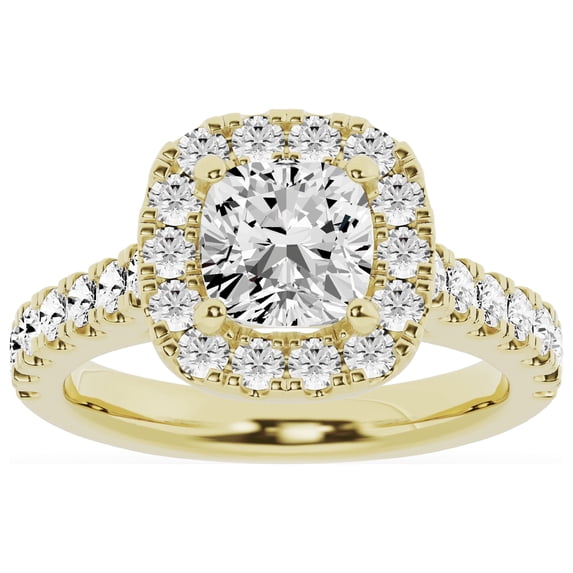 Unique Moments Lab Grown 2.50 ct Cushion Halo Diamond Engagement Ring 14K Yellow Gold